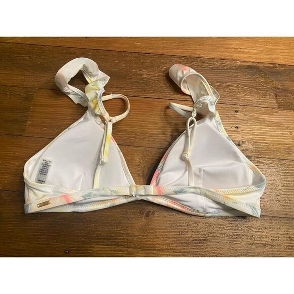 VICTORIA'S SECRET PINK M Bikini Top pastel Floral Ruffle Carmen sleeves romantic - Picture 3 of 6